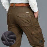 Fleece Warm Winter Cargo Pants Men Casual Loose Multi-pocket Men's Clothes Military Army Green Khaki Pants