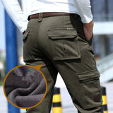 Fleece Warm Winter Cargo Pants Men Casual Loose Multi-pocket Men's Clothes Military Army Green Khaki Pants