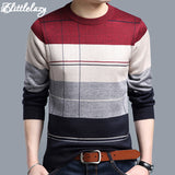 Brand social cotton thin men's pullover sweaters casual crocheted striped knitted sweater men masculino jersey clothes 5066