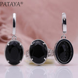 PATAYA New Women Wedding Party Noble Hollow Jewelry Sets White Gold Oval AB Color Natural Zircon Fine Dangle Earrings Rings Set