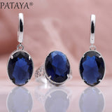 PATAYA New Women Wedding Party Noble Hollow Jewelry Sets White Gold Oval AB Color Natural Zircon Fine Dangle Earrings Rings Set