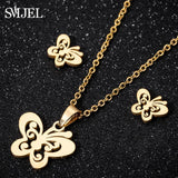SMJEL Stainless Steel Mickey Necklace Women Jewelry Sets Bijoux Animal Butterfly Necklaces Pendants Cute Earrings Kids Gifts