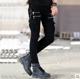 Green Black Denim Biker jeans Mens Skinny 2018 Runway Distressed slim elastic jeans homme hiphop Washed Military cargo pants