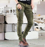 Green Black Denim Biker jeans Men Skinny new Runway Distressed slim elastic homme hip hop Military motorcycle cargo pants