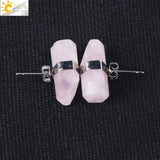 CSJA Natural Stone Stud Earrings Geometric Crystal Pillar Pink Quartz Earring for Women Healing Fashion Ear Jewellery Gifts G033