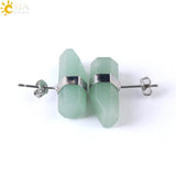 CSJA Natural Stone Stud Earrings Geometric Crystal Pillar Pink Quartz Earring for Women Healing Fashion Ear Jewellery Gifts G033