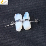 CSJA Natural Stone Stud Earrings Geometric Crystal Pillar Pink Quartz Earring for Women Healing Fashion Ear Jewellery Gifts G033