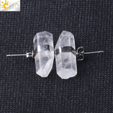 CSJA Natural Stone Stud Earrings Geometric Crystal Pillar Pink Quartz Earring for Women Healing Fashion Ear Jewellery Gifts G033