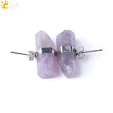 CSJA Natural Stone Stud Earrings Geometric Crystal Pillar Pink Quartz Earring for Women Healing Fashion Ear Jewellery Gifts G033