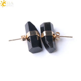 CSJA Natural Stone Stud Earrings Geometric Crystal Pillar Pink Quartz Earring for Women Healing Fashion Ear Jewellery Gifts G033