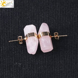 CSJA Natural Stone Stud Earrings Geometric Crystal Pillar Pink Quartz Earring for Women Healing Fashion Ear Jewellery Gifts G033
