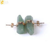 CSJA Natural Stone Stud Earrings Geometric Crystal Pillar Pink Quartz Earring for Women Healing Fashion Ear Jewellery Gifts G033