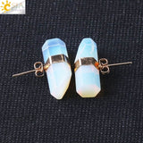 CSJA Natural Stone Stud Earrings Geometric Crystal Pillar Pink Quartz Earring for Women Healing Fashion Ear Jewellery Gifts G033