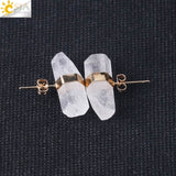 CSJA Natural Stone Stud Earrings Geometric Crystal Pillar Pink Quartz Earring for Women Healing Fashion Ear Jewellery Gifts G033