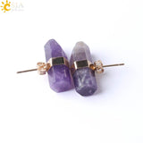 CSJA Natural Stone Stud Earrings Geometric Crystal Pillar Pink Quartz Earring for Women Healing Fashion Ear Jewellery Gifts G033