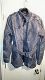 High-collared leather jacket, available in several trendy colors.