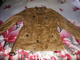 High-collared leather jacket, available in several trendy colors.