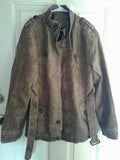 High-collared leather jacket, available in several trendy colors.